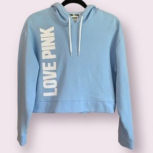 Victoria’s Secret PINK Baby Blue Cropped Hoodie Sweatshirt | Small